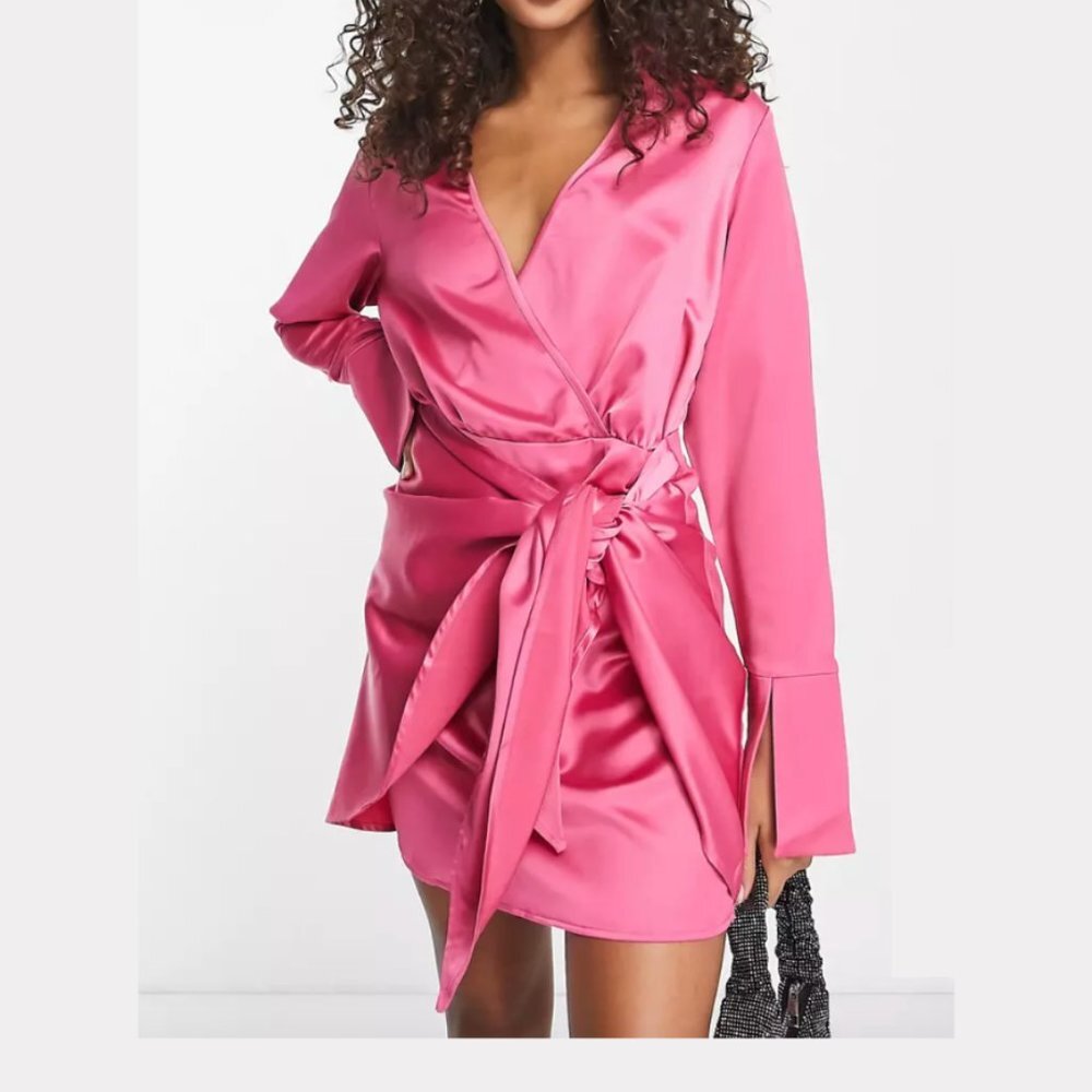 AX Paris Pink Satin Wrapped Dress Size 10 - From ASOS